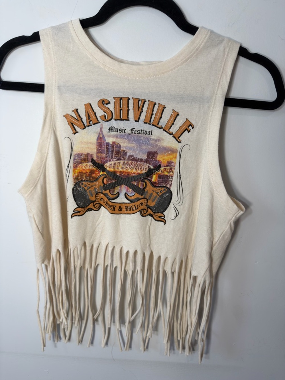 Nashville Fringe Graphic Crop Tank Top - Cream